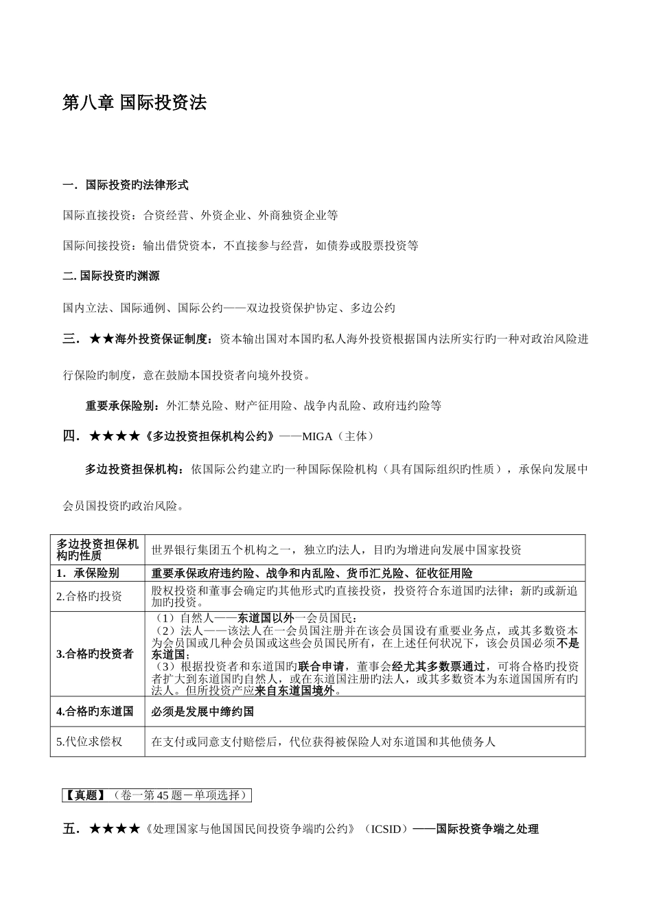 2025年国际经济法重点知识司考真题与案例国际投资法国际金融法_第1页