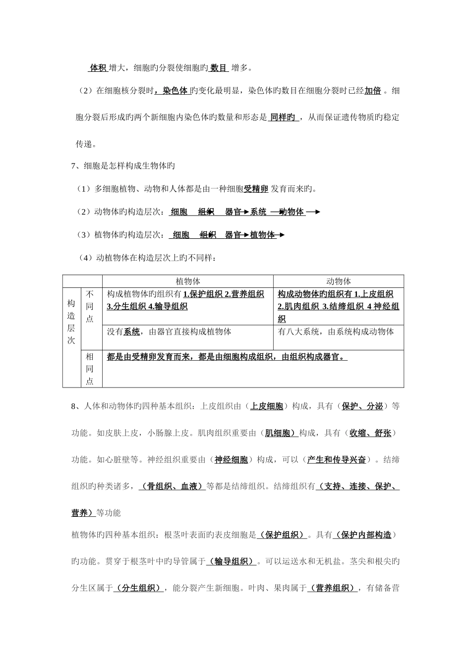 2025年七年级生物第二单元生物和细胞知识点汇总_第3页