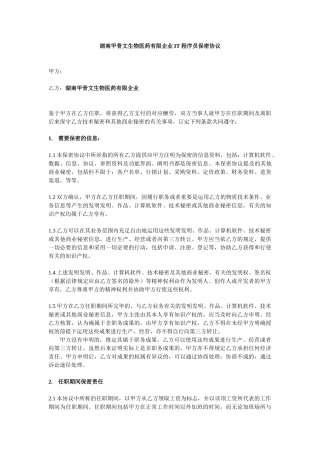 2025年IT程序员保密协议湖南甲骨文生物医药有限公司
