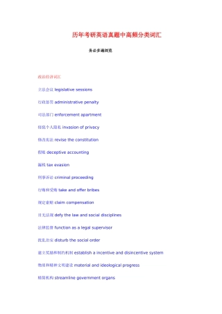 2025年历年考研英语模拟真题中高频分类词汇