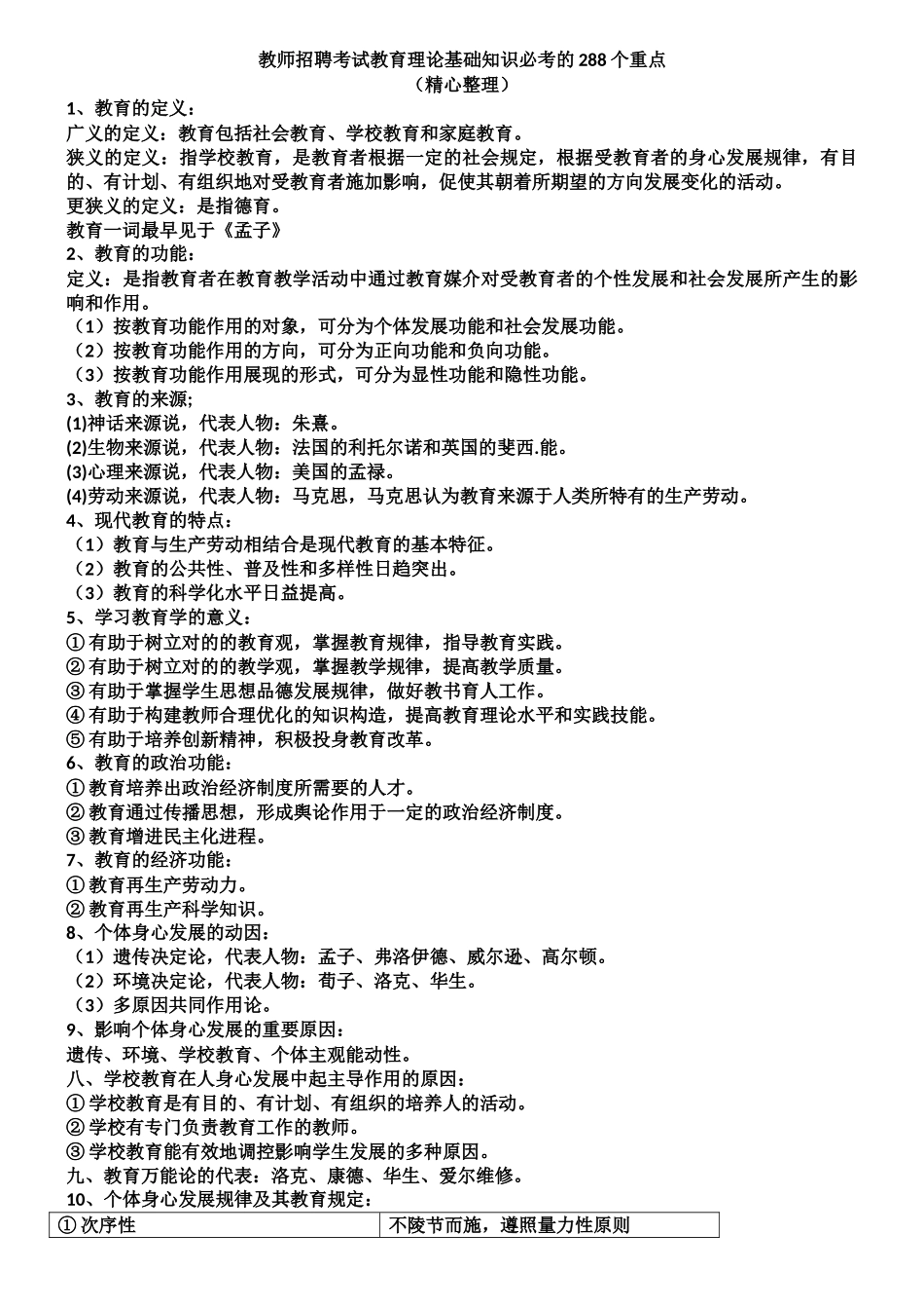 2025年教师招聘考试教育理论基础知识必考的288个重点_第1页