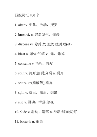 2025年四级词汇精简个