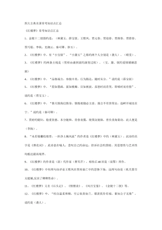 2025年四大古典名著常考知识点汇总