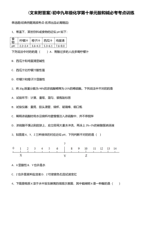 2025年初中九年级化学第十单元酸和碱必考考点训练