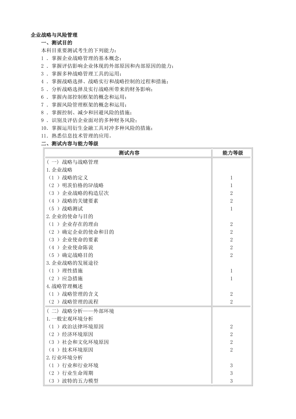 2025年注册会计师新制度专业阶段考试大纲—风险管理_第1页