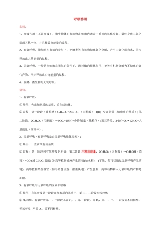 2025年呼吸作用知识点总结
