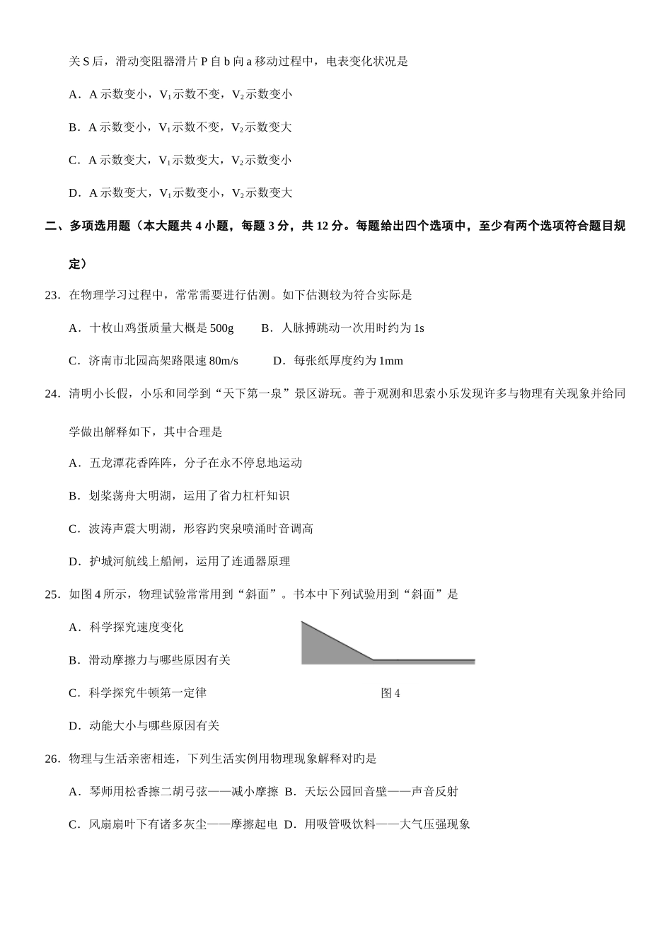 2025年历下区一模物理化学初三年级学业水平模拟考试_第3页