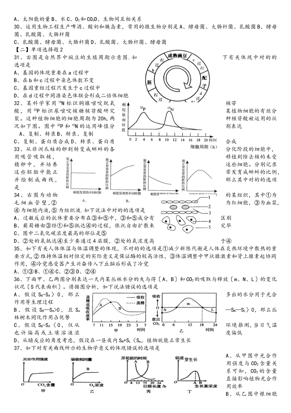2025年全国中学生生物学竞赛上海赛区试题_第3页