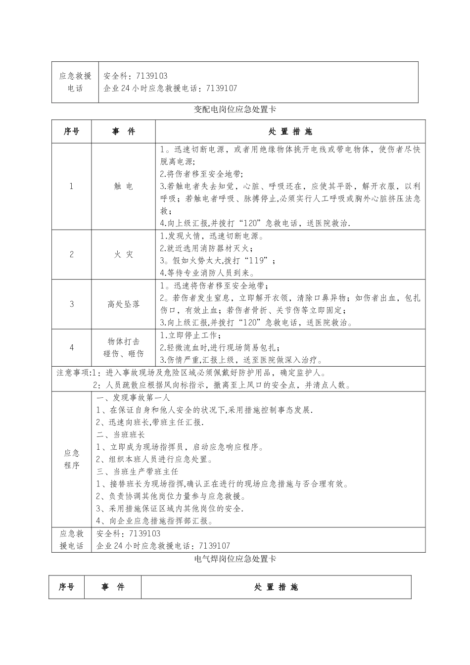 2025年岗位现场应急处置方案卡全套_第2页