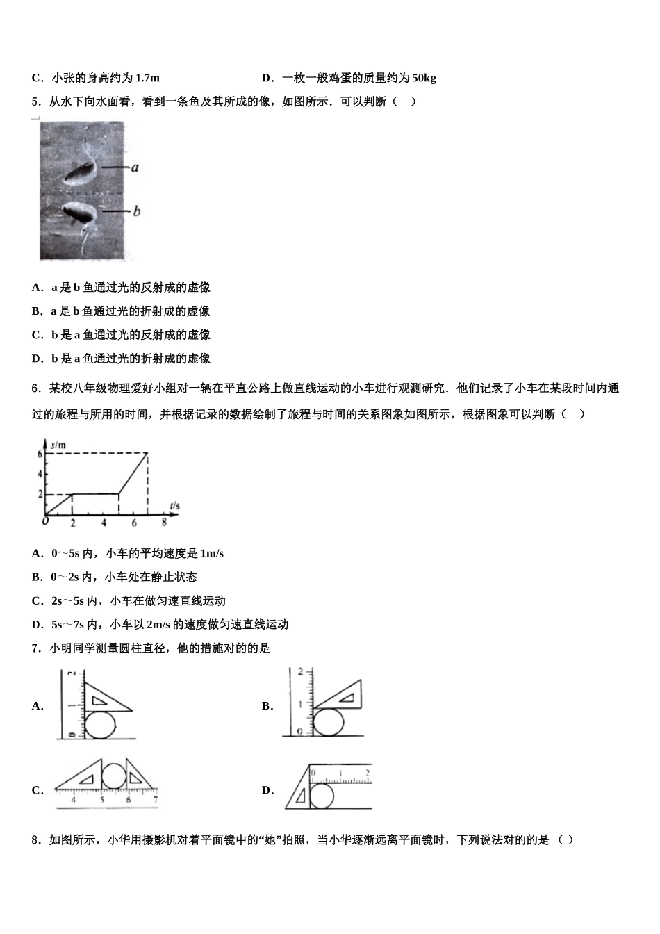 2025年河北省廊坊市霸州市部分学校八年级物理第一学期期末学业水平测试模拟试题含解析_第2页