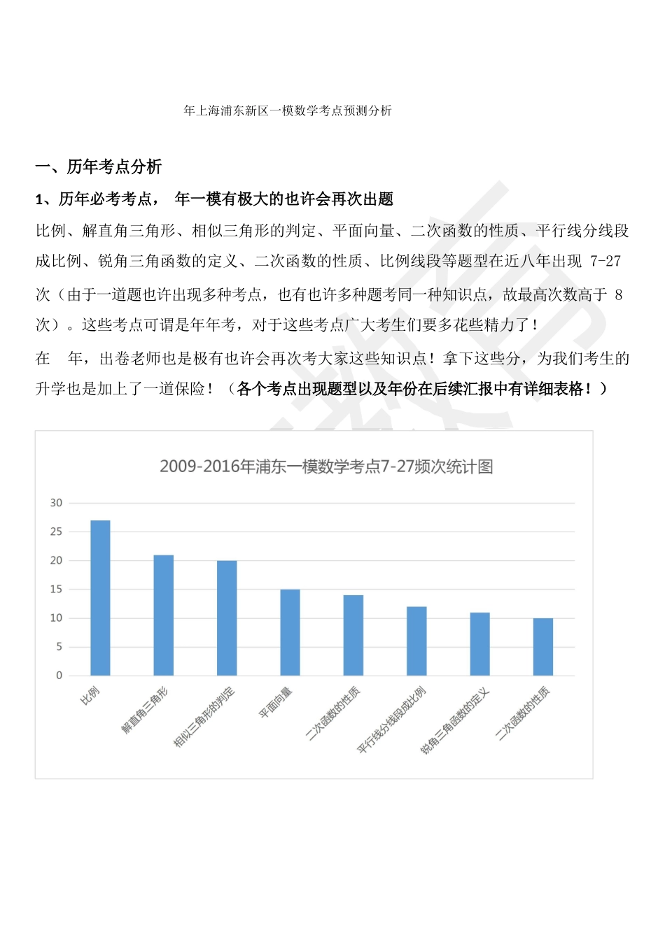 2025年年上海浦东新区一模数学考点预测分析_第1页