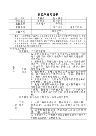 2025年岗位职责说明书资料员