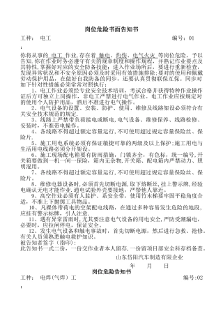 2025年岗位危险告知书全套