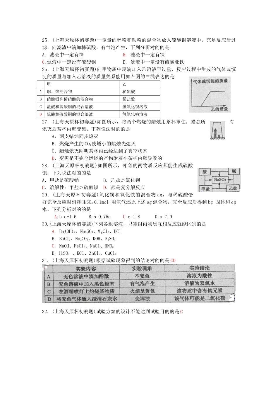 2025年上海市初中学生化学竞赛天原杯预赛试卷与答案_第3页