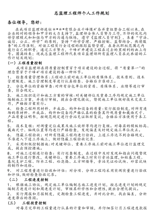 2025年总监理工程师个人工作规划