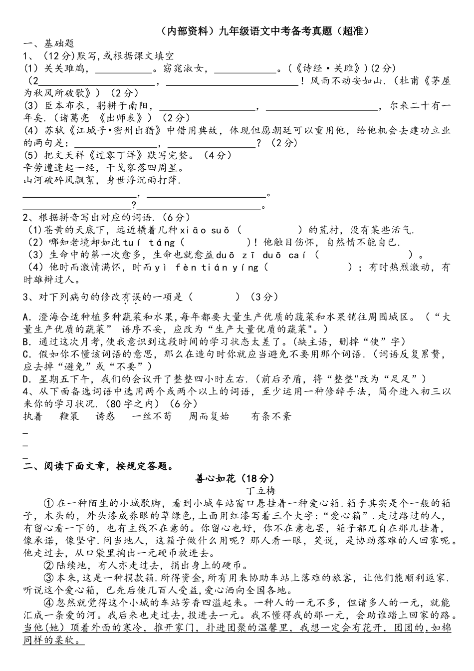 2025年九年级语文中考备考真题超准_第1页