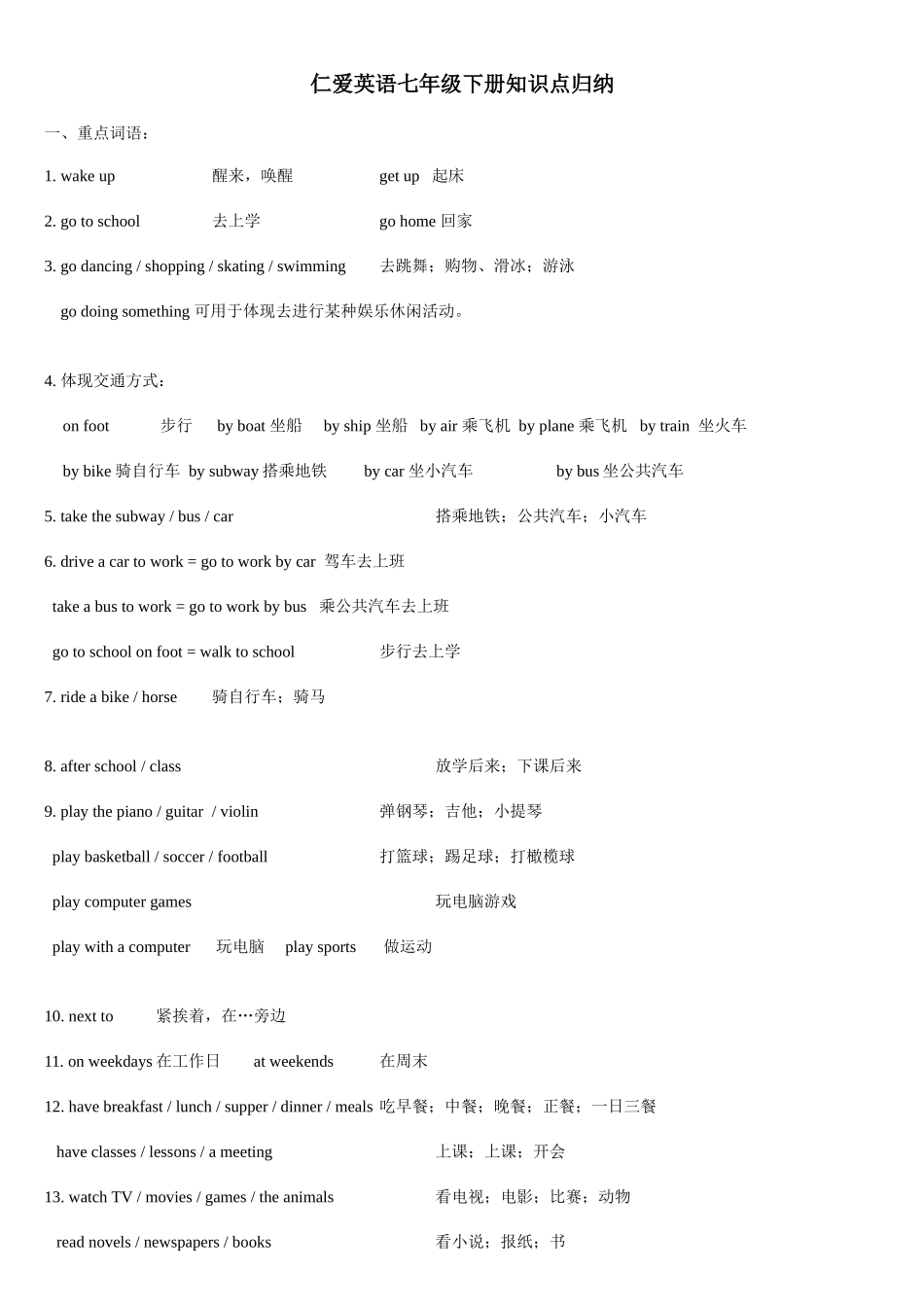2025年仁爱英语七年级下册知识点重点_第1页