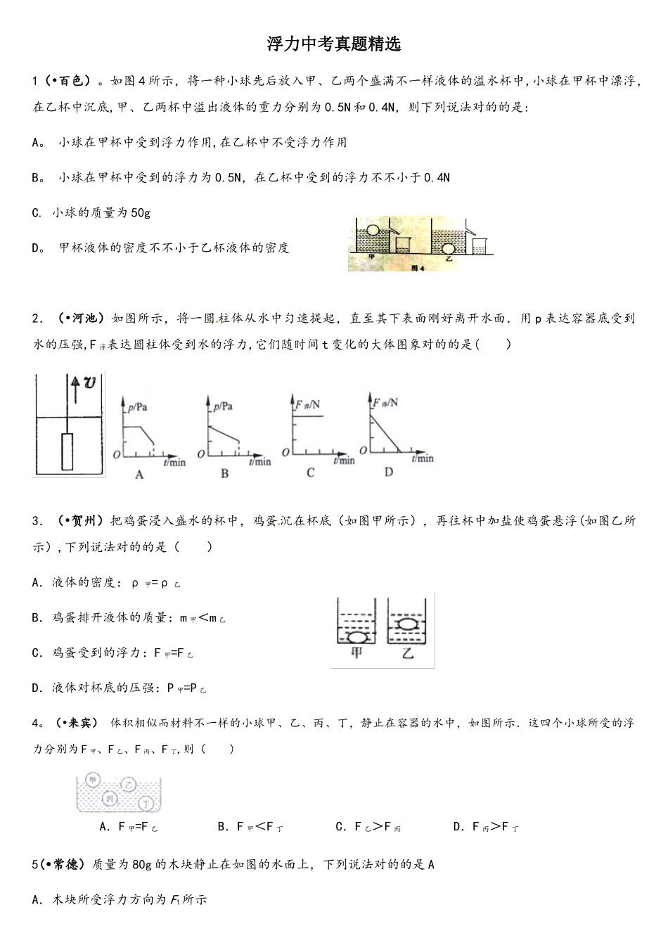 2025年中考浮力真题_第1页