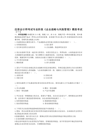 2025年注册会计师考试专业阶段公司战略与风险管理模拟考试