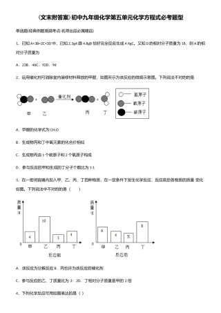 2025年初中九年级化学第五单元化学方程式必考题型