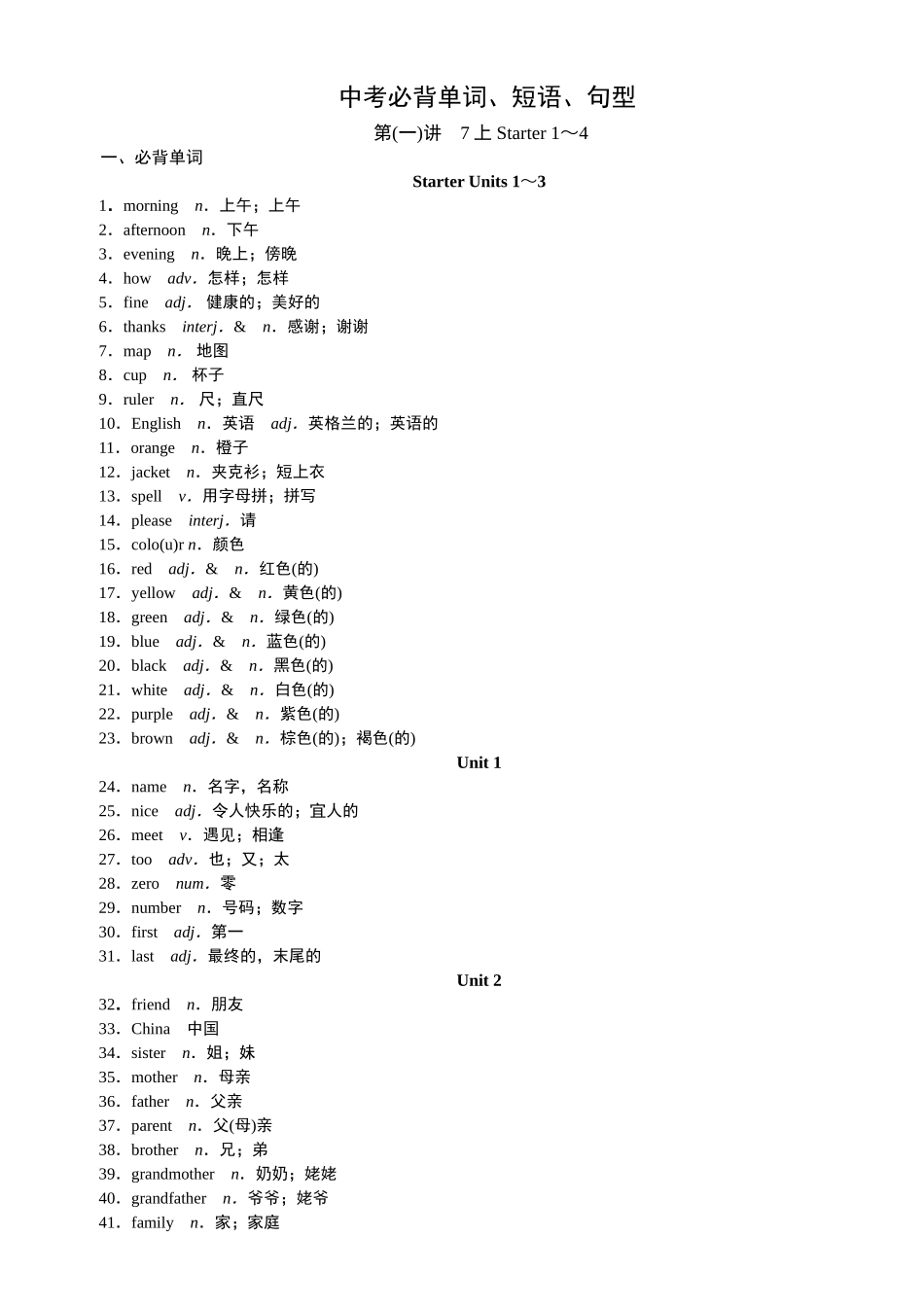 2025年人教版初中英语各单元单词短语句型_第1页