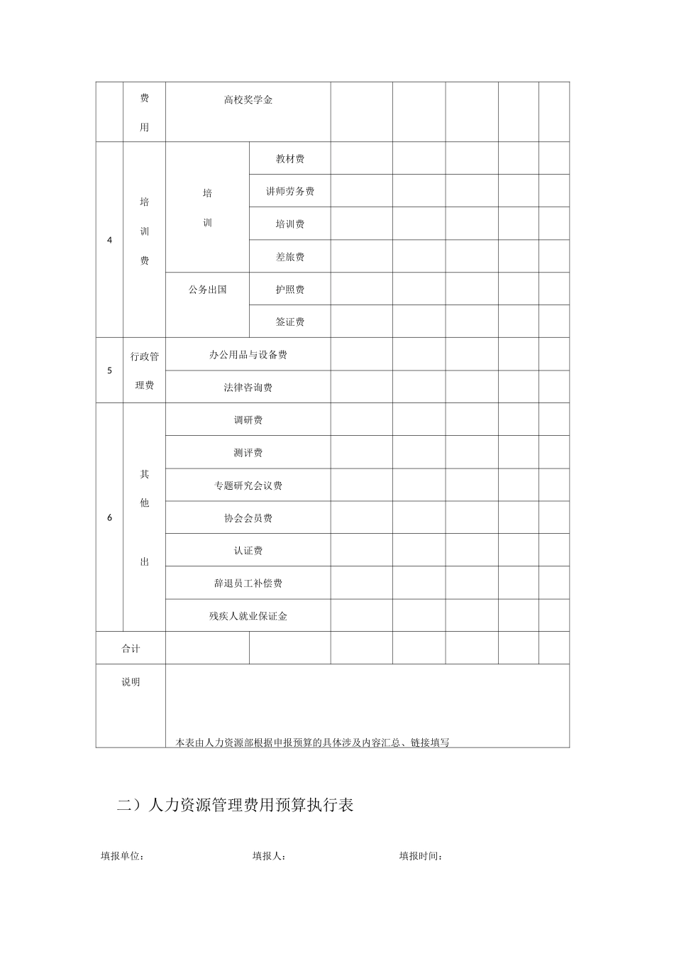人力资源年度费用预算表_第2页