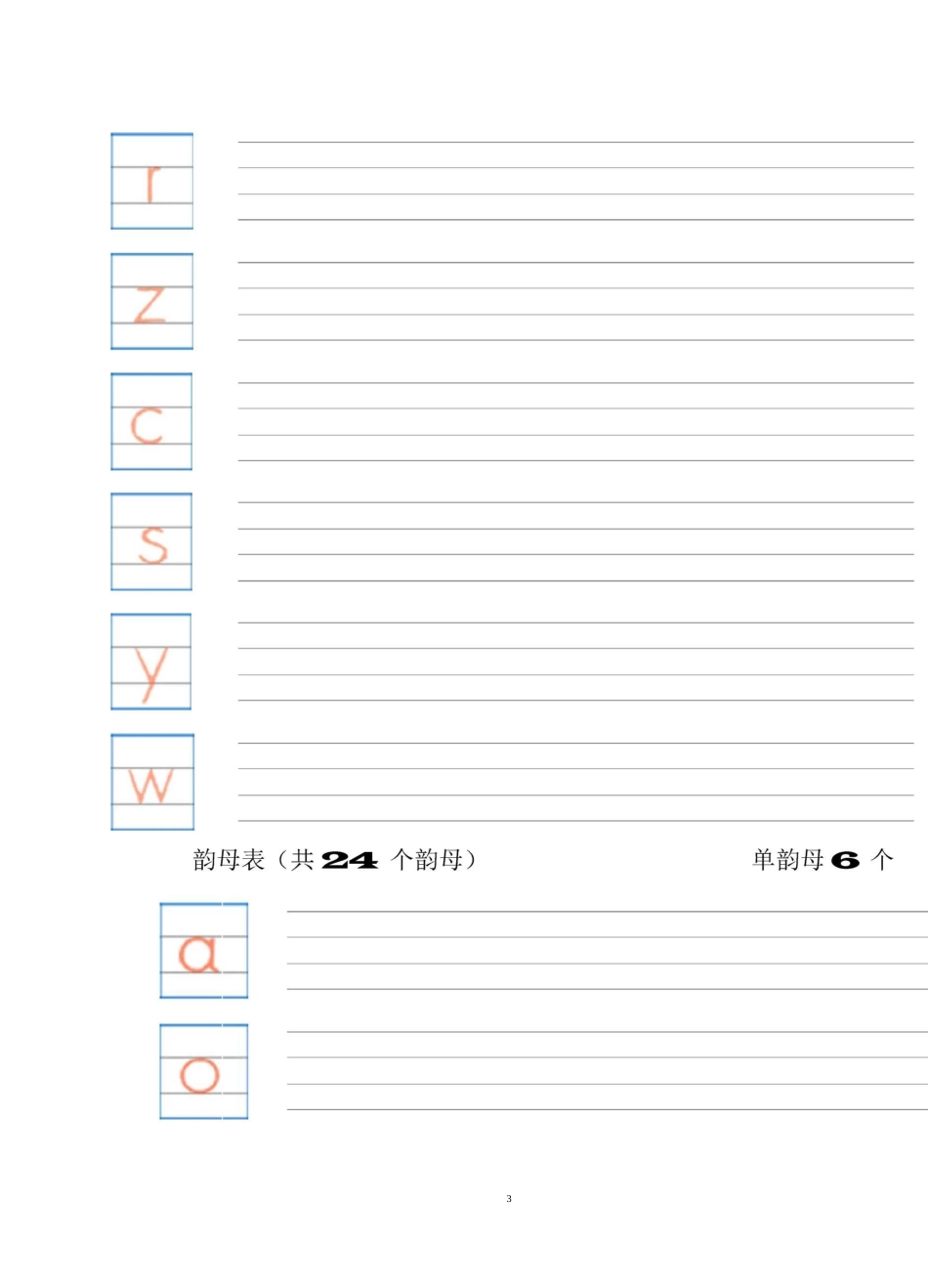 拼音字母表__四线三格(A4直接打印)_第3页