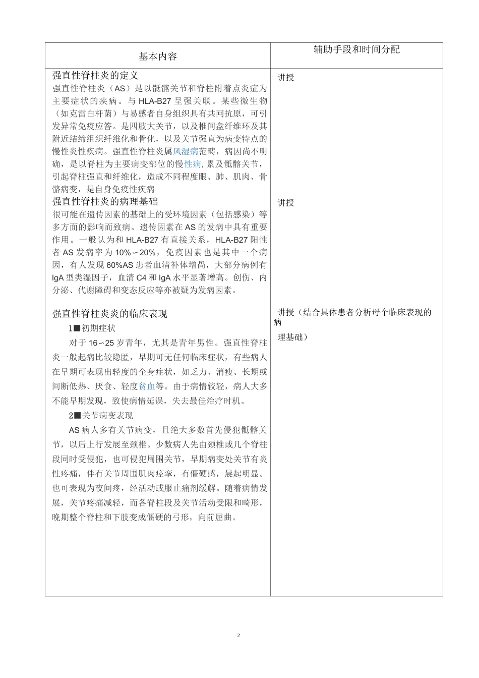 附属教学医院教案模板(强直性脊柱炎)_第2页
