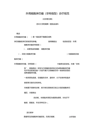 外周T细胞淋巴瘤诊疗规范方案