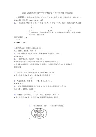 2020-2021南京求真中学小学数学小升初一模试题(带答案)