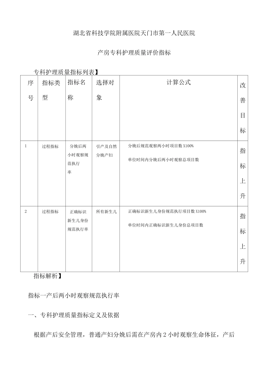 产房专科质量监测指标_第1页