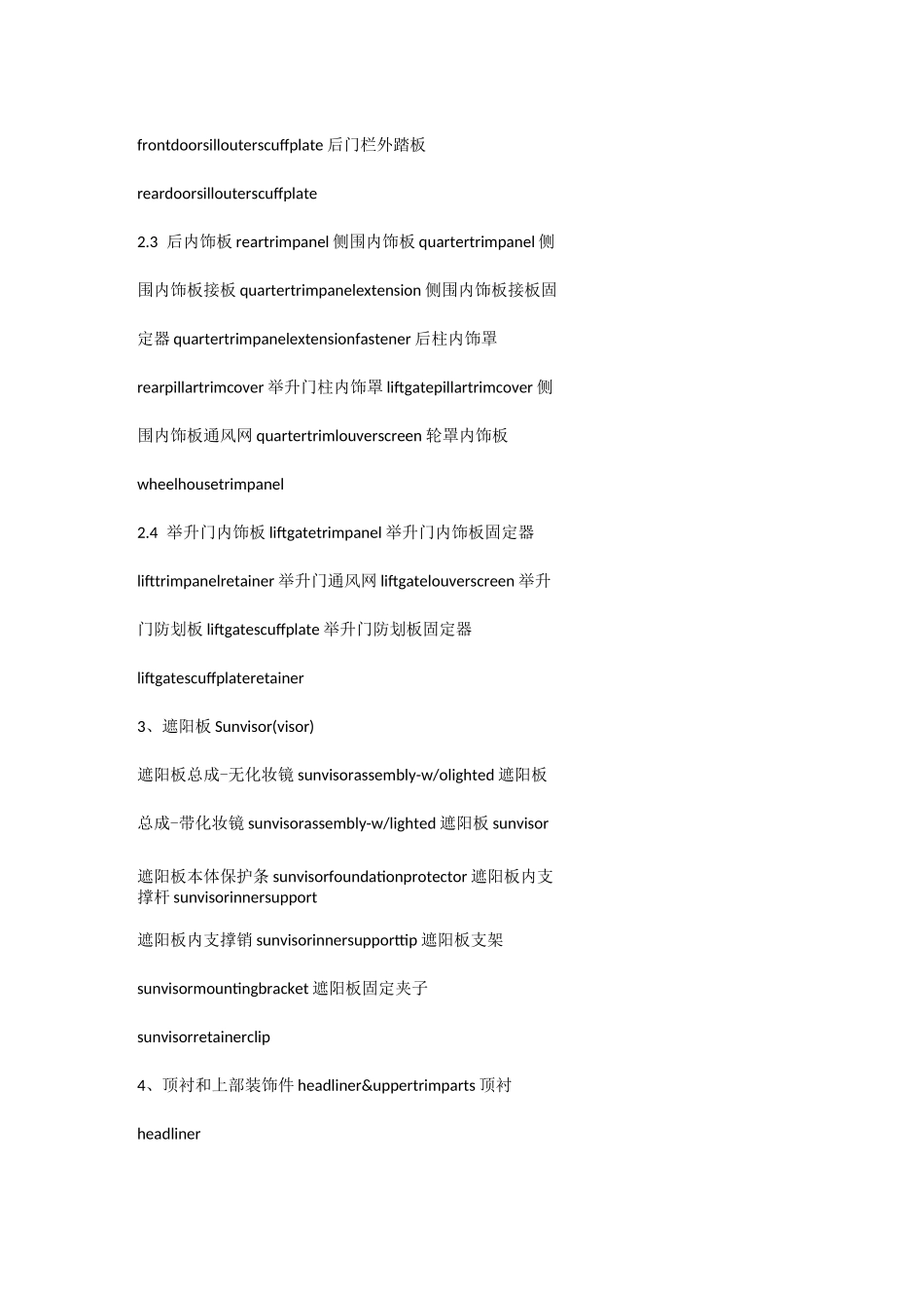 汽车内外饰部件中英文一览_第2页