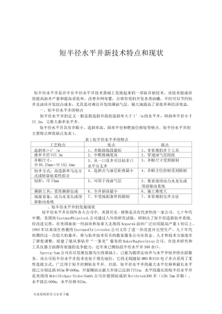 短半径水平井新技术特点和现状