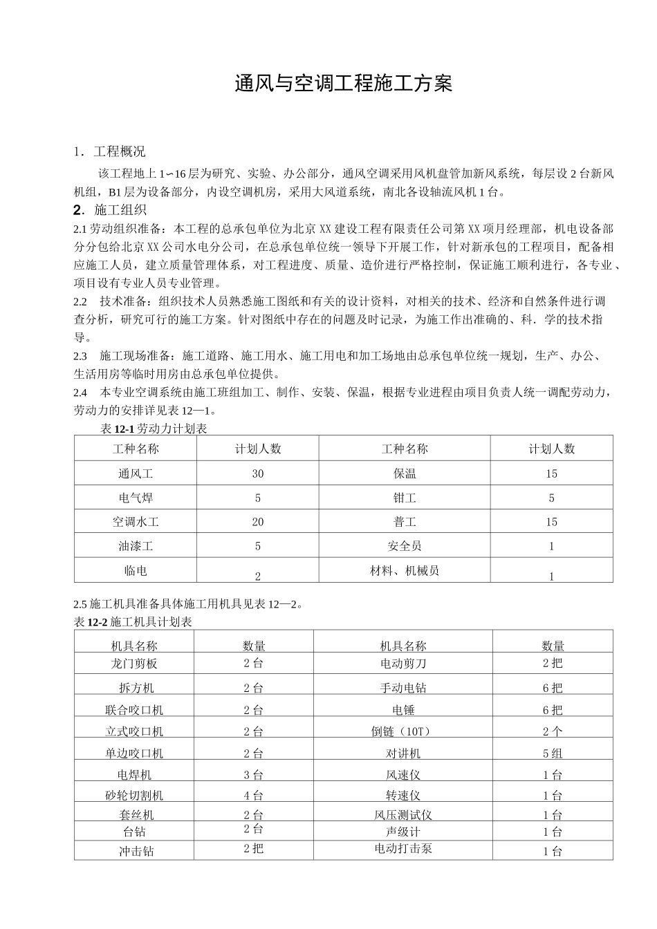通风与空调工程施工方案_第1页