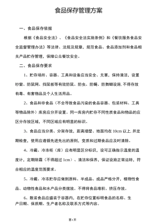 食品保存管理方案