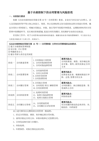 基于内部控制下的合同管理与风险防范