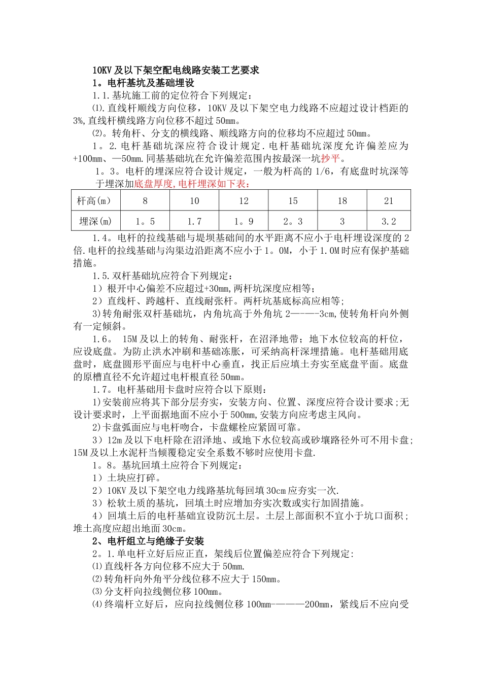 基坑开挖、立杆、架线、拉线施工安装工艺要求_第1页