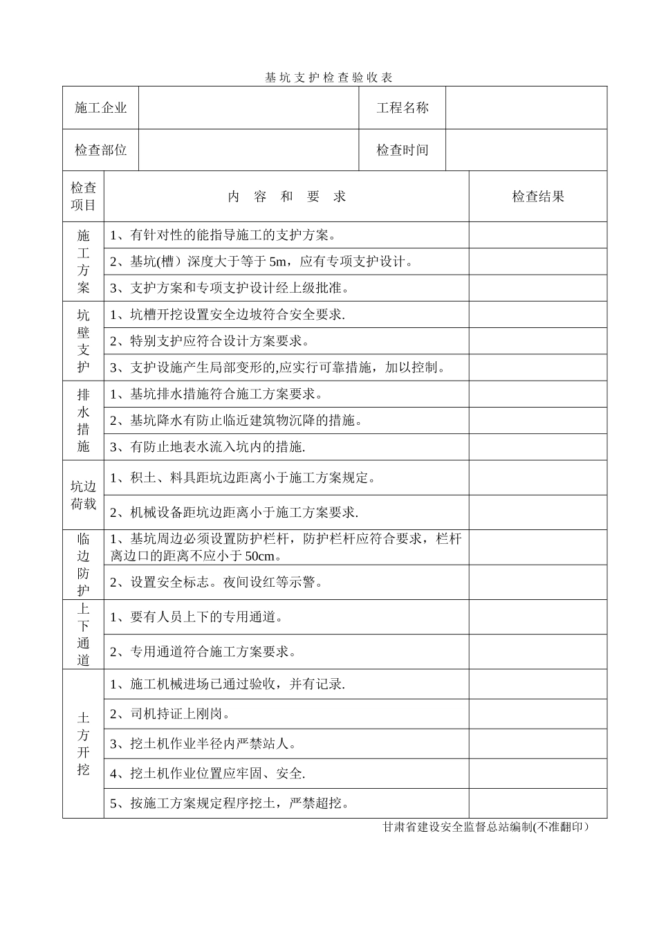 基坑支护检查验收表_第1页