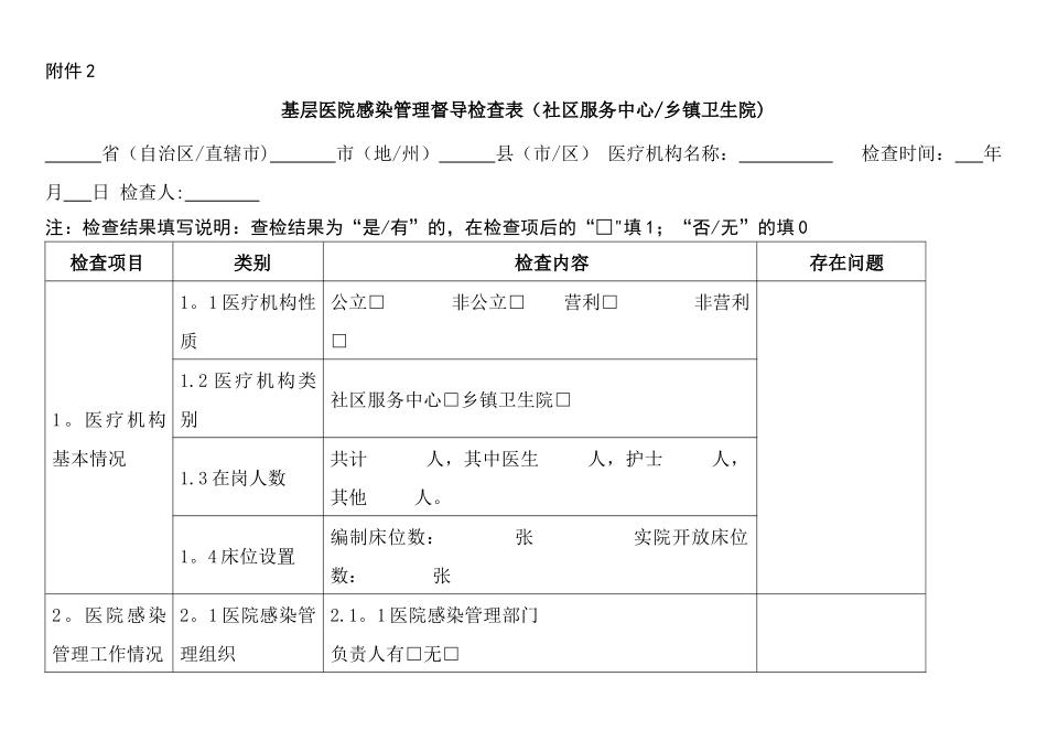 基层医院感染管理督导检查表_第1页