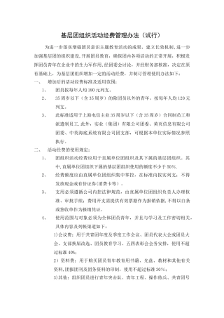 基层团组织活动经费管理办法