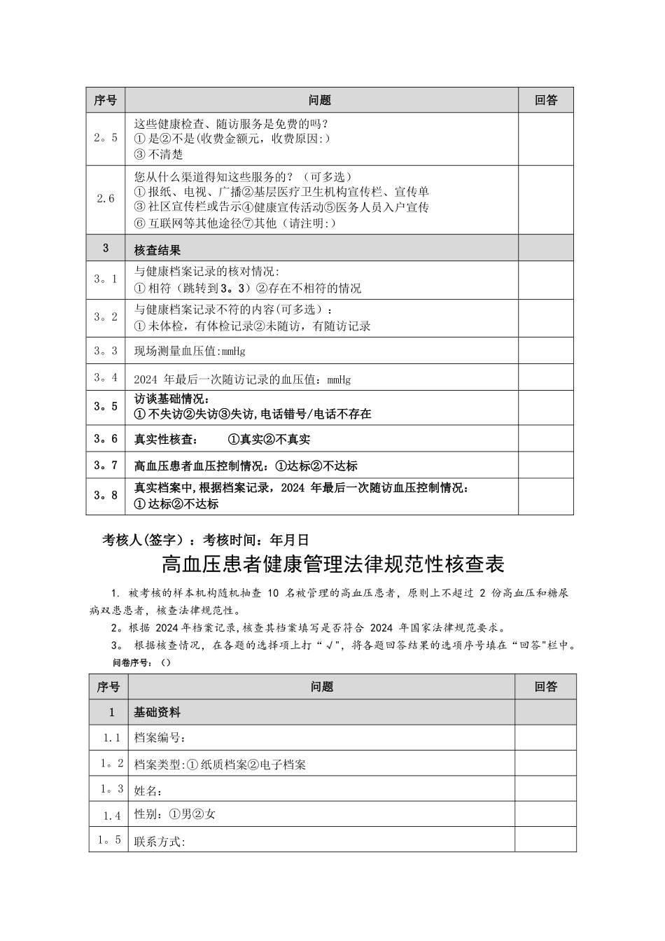 基本公共卫生服务项目高血压患者健康管理核查表_第2页