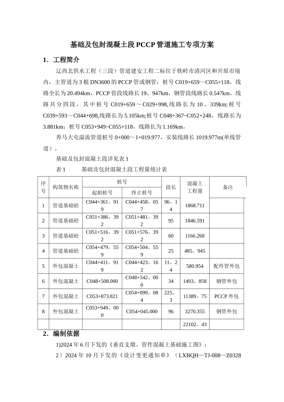 基础及包封混凝土段PCCP管道施工方案_第1页