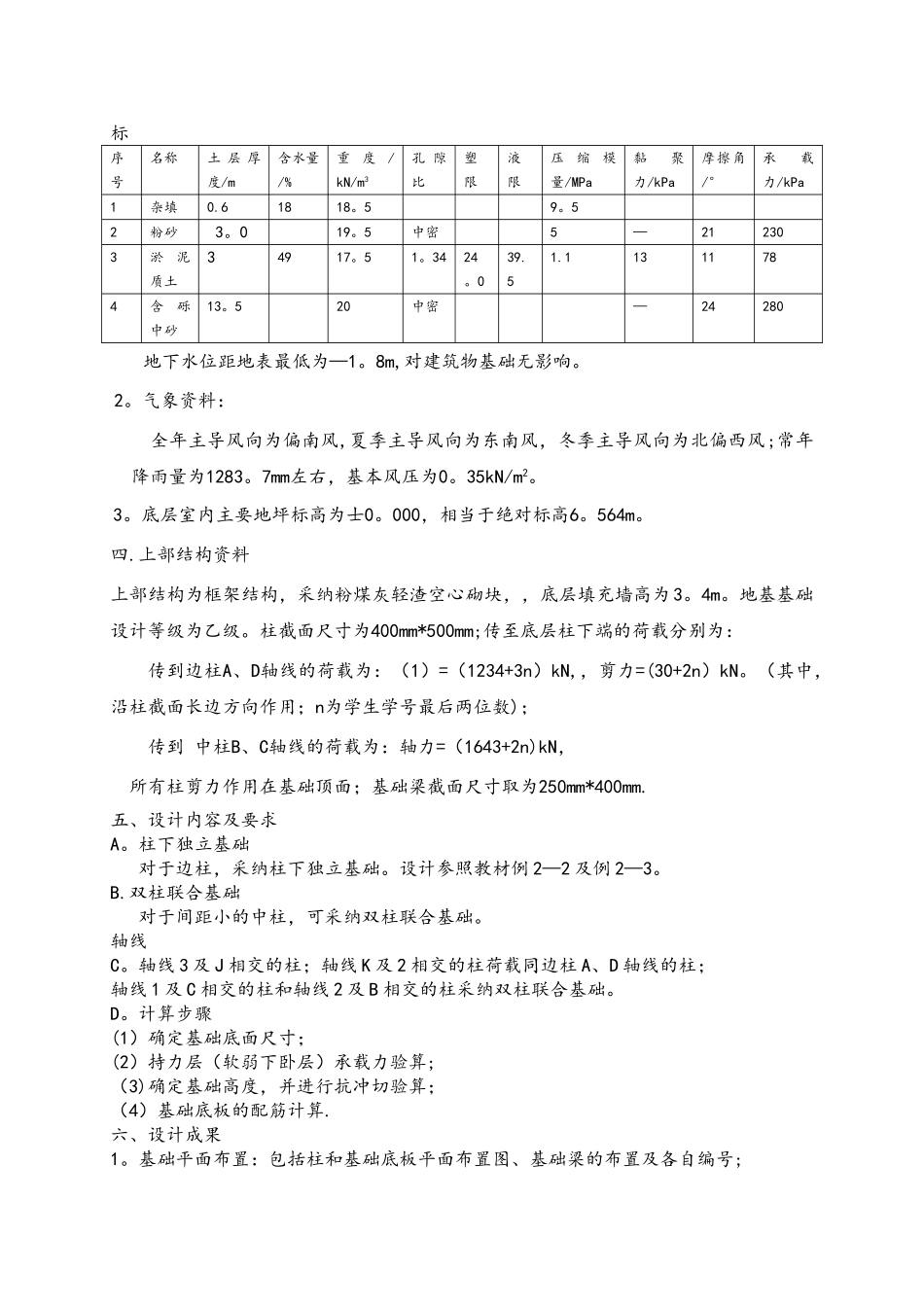 基础工程课程设计(浅基础)_第2页