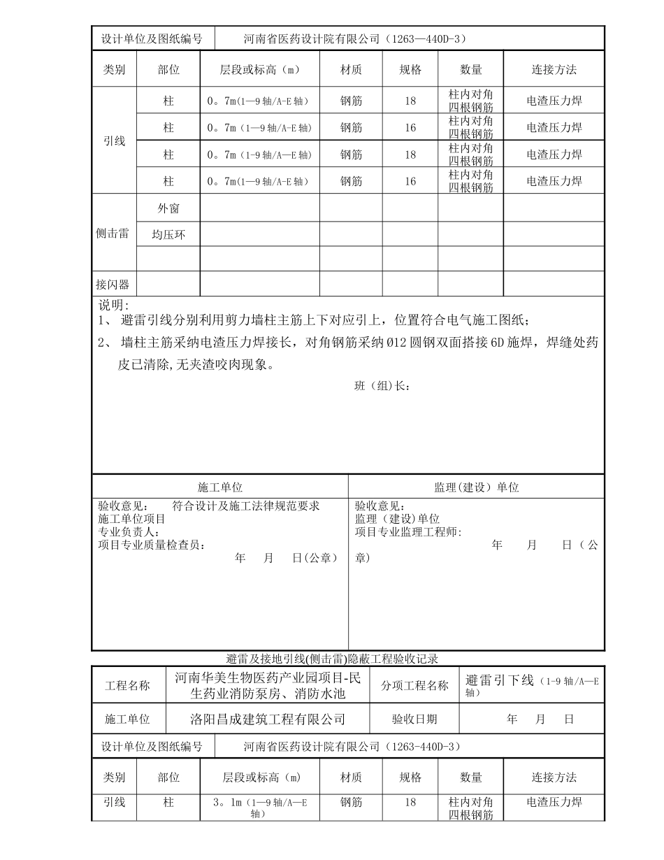 基础避雷及接地装置接地隐蔽工程验收记录_第2页