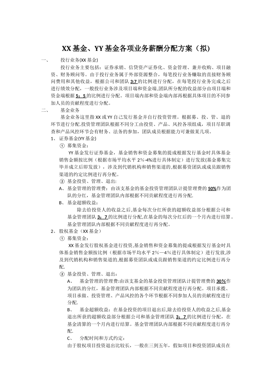基金公司各项业务薪酬分配方案_第1页