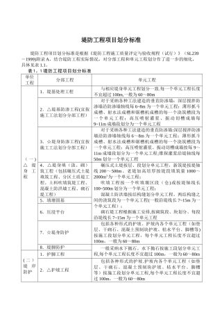 堤防工程项目划分标准