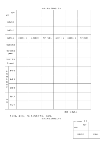 塌落度测试表格填写