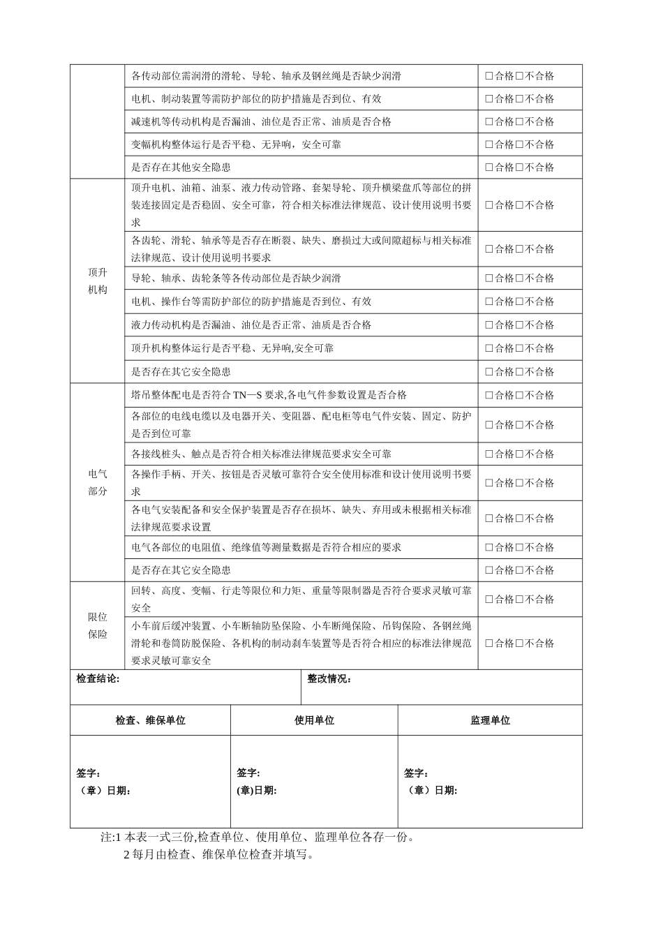 塔吊周检查记录表_第2页