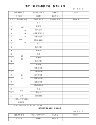 塔吊日常使用维修保养、检查记录表
