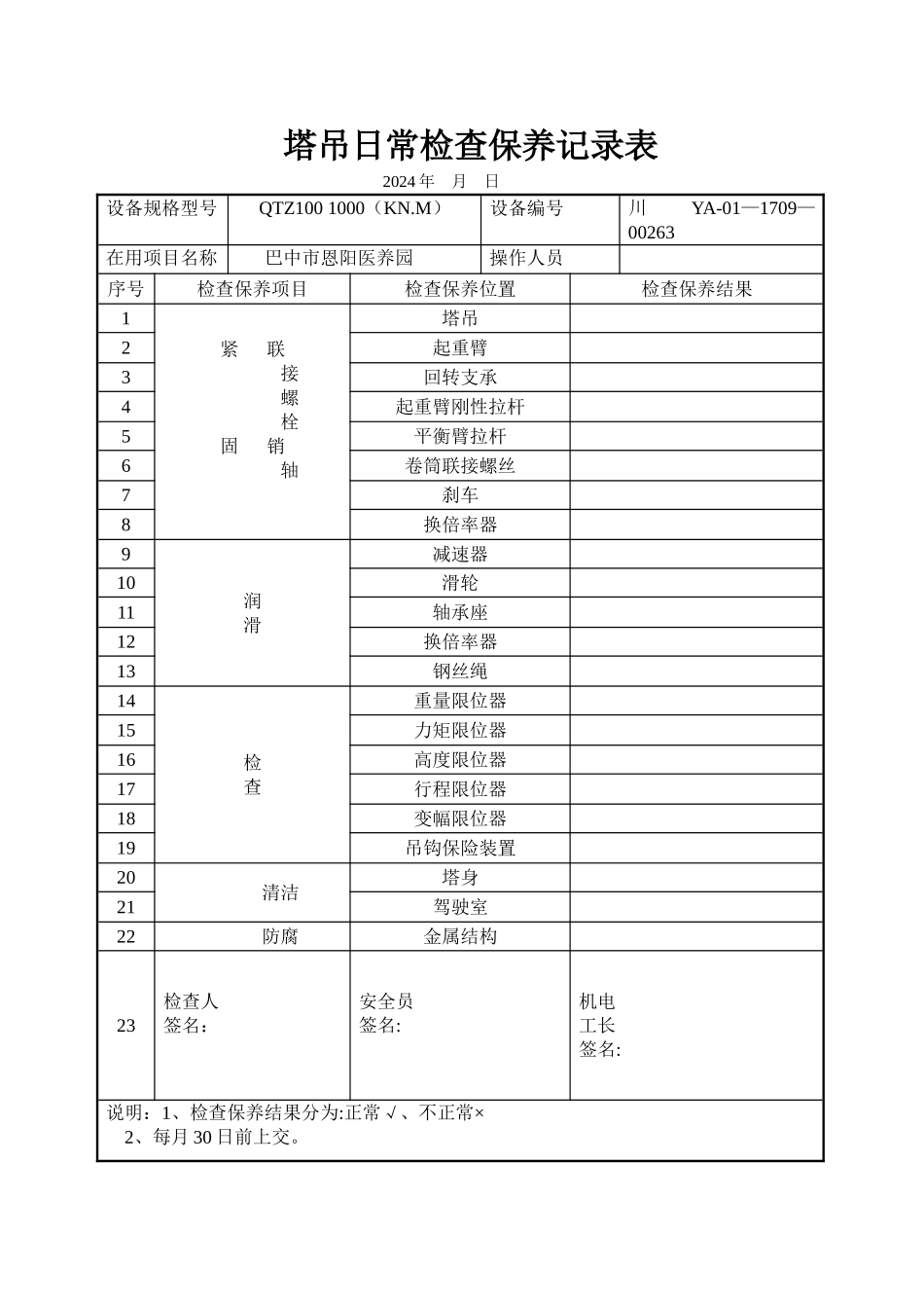 塔吊日常检查保养记录表_第3页